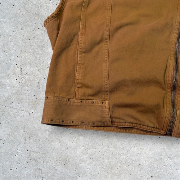 Ariat Women’s Brown Studded Canvas Vest L Western Workwear Utility Frayed Sleeve - Picture 3 of 7